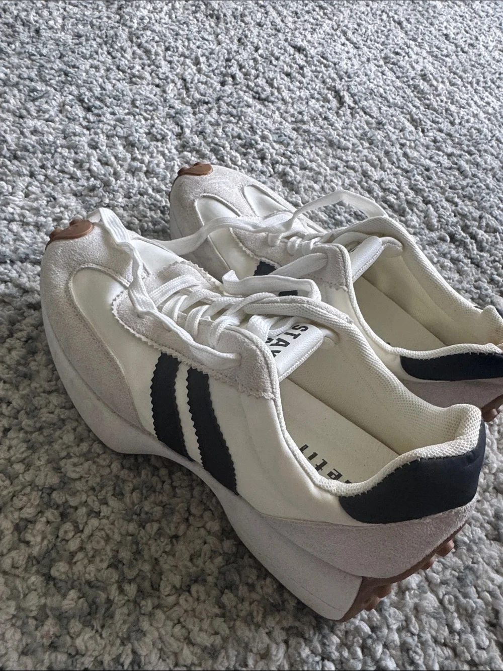 White and Black Low-Top Sneakers with Suede Accents